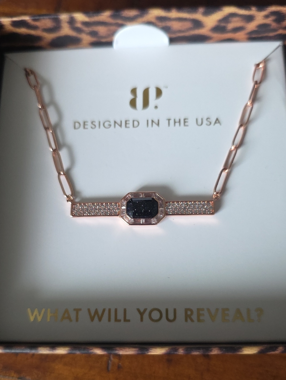 BP Untamed Rose Gold Bar Necklace with Black Center Stone